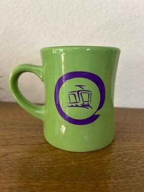 Green Ceramic Diner Mug with Portland Purple Tram Logo -